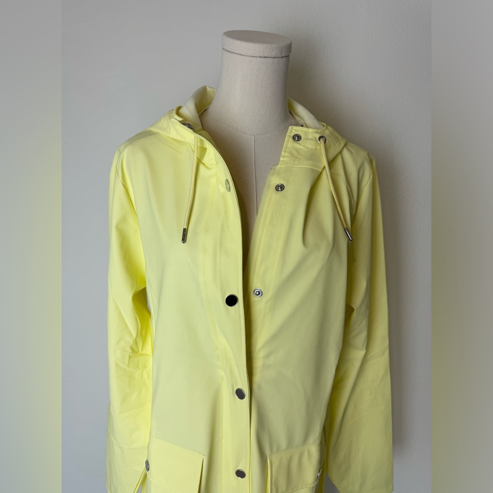 RAINS Yellow Straw Curve Trenchcoat Rain Jacket Women’s Large - Picture 6 of 10